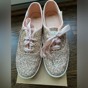 Kate Spade Rose Gold Glitter Keds Size 7.5